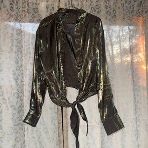 Green Whimsigoth Metallic Blouse
